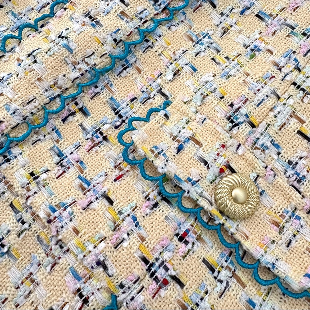 LACEMADE Yellow Tweed Mini Skirt with Teal Trim - Picture 5 of 7